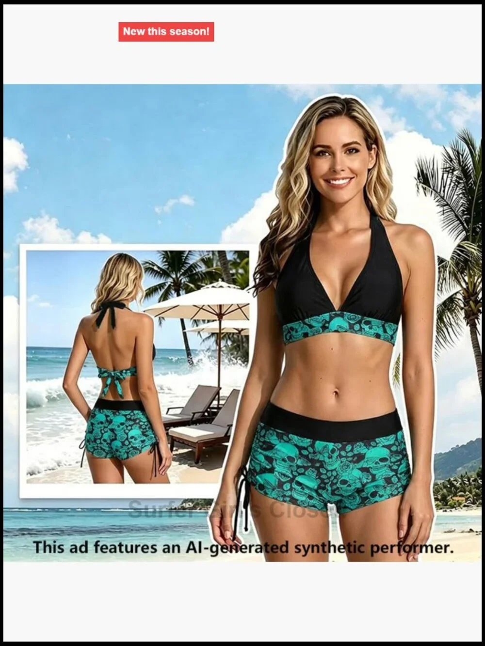 Two Piece Halter Bikini Set with Boy Shorts and Secure Waistband